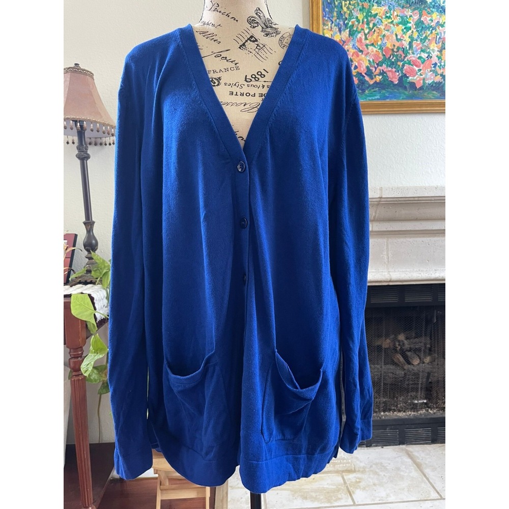 Talbots Woman Cardigan‎ Sweater Knit Pockets Button Front Blue 2X Classic Casual